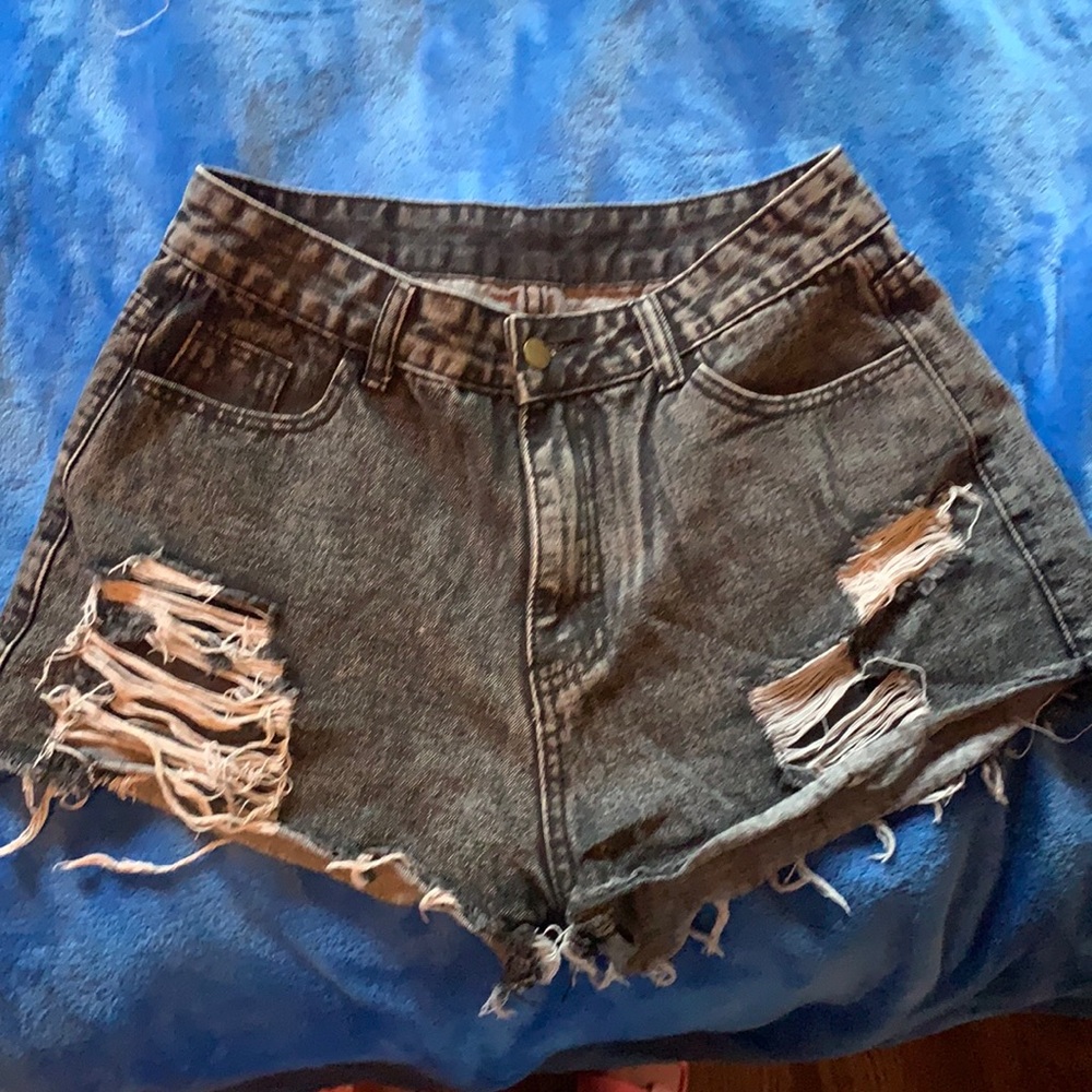 Distressed black high waisted shorts